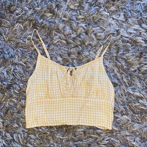 S Hollister yellow gingham tank crop top shirt worn once summer beach